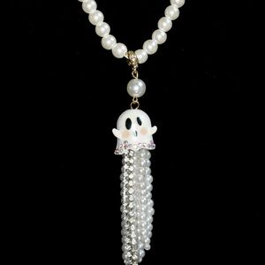 Betsey Johnson Ghost Fringe Pendant Long Necklace